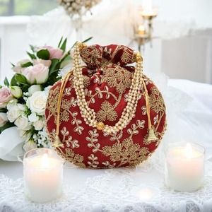 Bolsa de Potli con bordado dorado de Rajasthani indio para mujer, monedero de mano, bolsa de Potli para fiesta, bolsa de dulces para frutas secas, regalos para damas de honor - Product Image 5