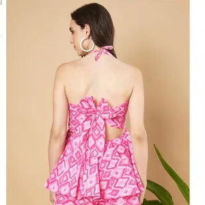 Vestido corto de algodón hecho a mano indio peersonalized novia regalo de boda Vestido de luna de miel ropa de verano playa cubrir Rosa impreso - Product Image 1