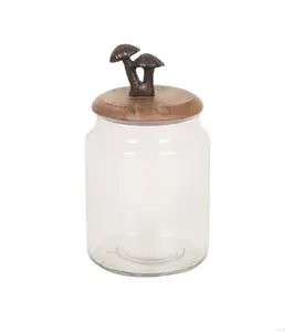 罐子哈1007蘑菇盖金属2023批发不同尺寸密闭储物罐厨房收纳器咖啡茶玻璃木盖