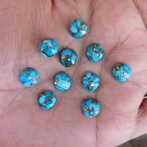 Cobre azul natural turquesa 9x9mm cabujón redondo todos los tamaños disponibles espalda plana Fabricación de joyas piedra piedras preciosas sueltas - Product Image 3