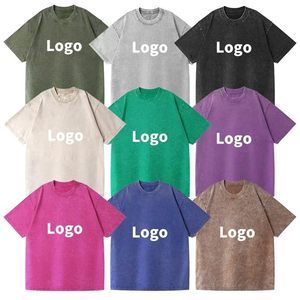 T-shirts vintage délavés à l'acide, col rond, 100 % coton épais, unisexe, basiques, coupe classique, manches courtes, décontractés, tricotés unis - Product Image 1