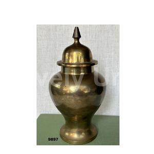 Hot Selling Vintage Brass Textured Striped Urn Lidded <b>Ginger</b> <b>Jar</b> Cremation Urn With Free Velvet Bag - Product Image 1