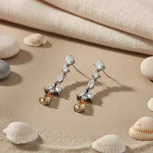 Women's Silver Drop Dangle Earrings with Citrine Stone <b>Gold</b> Plated Rose <b>Gold</b> Jewelry Trendy Design for Wedding and Party - Product Image 3