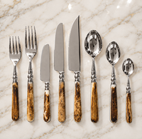 Ensemble de couverts classiques en acier inoxydable argenté avec manche en os brun, finition miroir, pour hôtels, restaurants, mariages et locations
