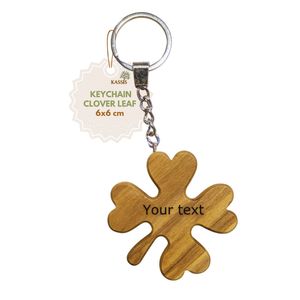 <b>Personalized</b> Eco-Friendly Olive Wood Light Shamrock <b>Keychain</b> 6 cm Custom Engraved Lucky Clover Handmade in Bethlehem - Product Image 1