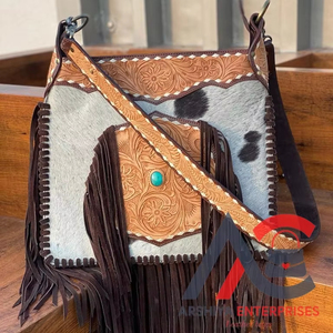 กระเป๋าโท้ทของผู้หญิงคุณภาพสูงใหม่สไตล์ตะวันตกหนังขนวัวขอบหนังมีเอกลักษณ์หินปกปิดโลโก้แบบถือมือ - Product Image 1