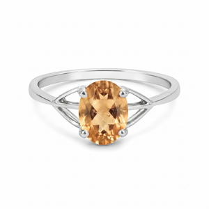 Rhaya Jewels Elegant Rhodium Plated 925 Sterling Silver Oval Cut Citrine Prong Setting <b>Dainty</b> Band Trendy Women's <b>Ring</b> - Product Image 1