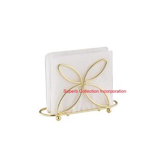 Porte-serviettes en métal en forme de feuille vintage avec base en bois rustique finition dorée distributeur de mouchoirs de table décoratif pour table à manger - Product Image 2