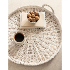 Bandeja de servicio de ratán Cormont blanca redonda-Organizador de tocador y accesorio de baño | Limpieza puntual solamente | Tienphong Wholesale 2025 - Product Image 3