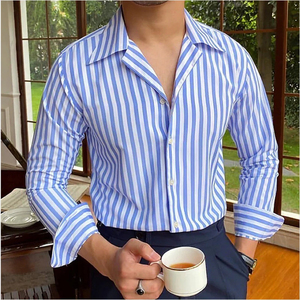 Men's Long Sleeves <b>shirt</b> button-up <b>shirt</b> summer <b>shirt</b> blue long sleeve striped lapel vacation clothing fashion casual Tops - Product Image 6