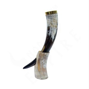 Genuine Quality Handmade Viking Medieval Ceramic Beer Wine Horn Brass Moulding Stand Quality Ceramic <b>Cups</b> for Christmas Party - Product Image 3