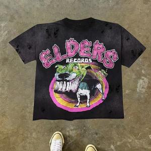 T-shirt en coton personnalisé, streetwear, vintage, délavé, camouflage, graphique en strass - Product Image 3