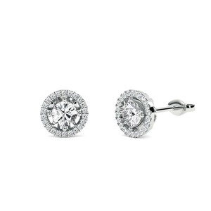 Pendientes de Diamantes Finos con Corte Redondo Brillante y Halo Simple, Diamante Cultivado en Laboratorio de 0.60 Ct en Platino para Ocasiones Especiales y Fiestas - Product Image 3