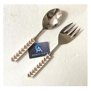 Ensemble de serveurs à salade en acier de haute qualité avec manche en pierre, ustensiles de cuisine, dernier ensemble de cuillères à salade, cuillère de service, fourchette, couverts - Product Image 6