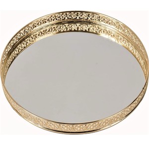 Bandeja de Decoración de mesa con diseño de forma redonda, acabado chapado en oro, elegante, exhibición de joyas, baratija con bandeja de servicio de vidrio - Product Image 2