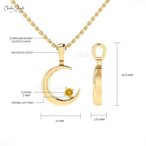 Pendentif en citrine naturelle de 0,05 ct serti à griffes, forme de croissant de lune, avec collier en or massif 14 carats, vente en gros de bijoux de mariage - Product Image 4