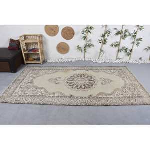 Alfombra clásica de lana turca Vintage Beige y marrón 4,9 'X 9,2 'tejido plano diseño de retazos bohemios para sala de estar o dormitorio - Product Image 3