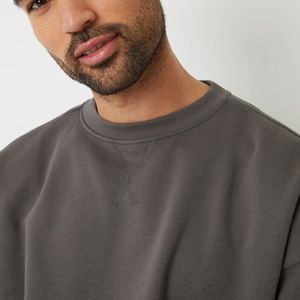 Sweat-shirt à col rond en molleton de qualité supérieure pour homme, gris ardoise, 100% coton, taille unisexe, poignets et ourlet côtelés, uni, OEM, hiver - Product Image 4