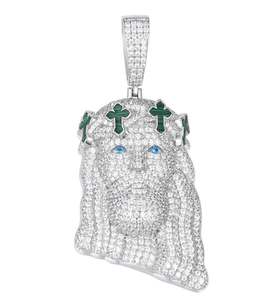 Colgante de Cruz Verde de Jesús con Piedras de Moissanita VVS, Colgante de Plata con Moissanita Real de Corte Redondo, Estilo Hip-hop - Product Image 1