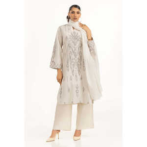 Costume pour femme en jacquard blanc cassé 3 pièces avec décoration boutonnée - Product Image 5