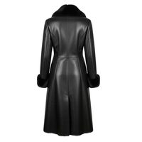 Manteau long de luxe en cuir véritable pour femme, fait main, noir, vêtement d'extérieur d'hiver, écologique, respirant, séchage rapide, coupe ajustée, broderie