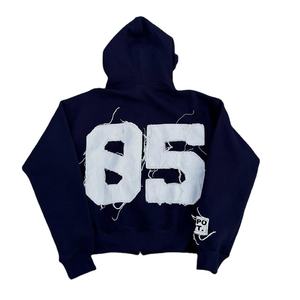 Fabricants de sweats à capuche personnalisés Streetwear coupé et cousu sweat à capuche avec appliques zippées avec patch de broderie vieilli sweats à capuche délavés à l'acide - Product Image 1