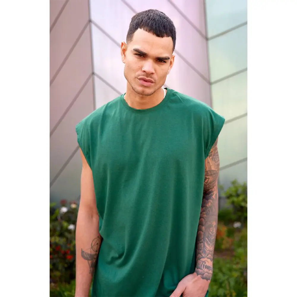 New Style Zero Sleeve Oversize Tshirt Green Color Premium Quality Made in Turkey S-M-L-XL