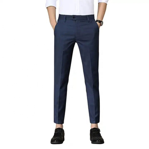 Pantalones de Vestir Casuales de Algodón para Hombre con Logotipo Personalizado, Corte Recto, Transpirables, Color Liso, Estilo Canvas, Cierre de Botones - Product Image 1