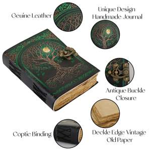 Carnet de croquis vintage personnalisable de haute qualité, couverture en cuir gaufré Arbre de Vie, reliure rigide de voyage médiévale, aspect vieilli pour aquarelle - Product Image 3