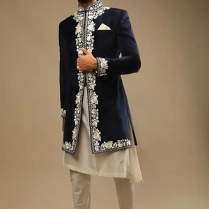 2023 Indian/Pakistani Embroidery Sherwani Kurta & <b>Pant</b> Set Plus Size Design Wedding Party-Wear with Shoes for Adults - Product Image 1
