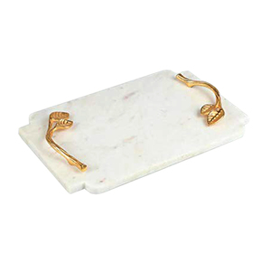 Plateau de service en marbre de haute qualité, finition dorée, vente en gros, nouveau design, fait main, poignée en métal, écologique, design américain - Product Image 4