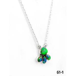 Southwest Style Peacock Dahlia <b>Opal</b> <b>Necklace</b> Handmade with Sterling Silver & Bezel Setting - Product Image 3
