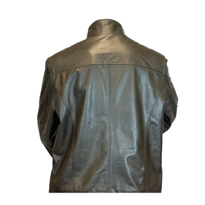 Chaqueta de cuero verde oliva de moda para hombre Chaqueta de calidad premium con cuello levantado para hombre - Product Image 2