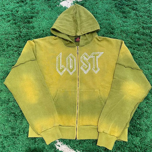 Sudaderas con capucha de diamantes de imitación para hombre más vendidas con Sun Faded Zip Hoodie 100% Cotton Boxy Fit Cropped Rhinestone Hoodie para hombres - Product Image 1