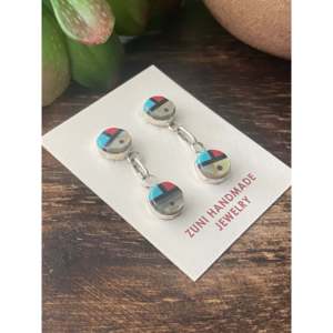 Zuni Handmade Women's Multi Stone Sterling <b>Silver</b> Sunface Drop <b>Dangle</b> <b>Earrings</b> for Everyday Wear - Product Image 3
