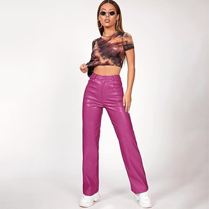 Pantalones Anchos de Cuero Genuino con Frente Plano, Transpirables, Casuales de Invierno, con Impresión de Logotipo Personalizado para Mujer - Product Image 5