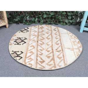 Tapis vintage 3,1 x 3,1 pieds, petit tapis turc, tapis ombré blanc et marron - Product Image 4