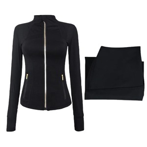 Traje de Yoga, chaqueta con cuello levantado, mallas para mujer, cremallera, secado rápido, ejercicio físico, correr, ligero, sencillo, versátil - Product Image 2