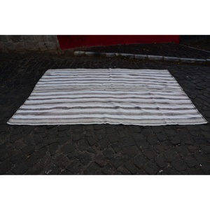 Alfombra turca Vintage tradicional 5,9 X 8.3ft Blanco Gris Patchwork Alfombra de lana Decoración para sala de estar con respaldo de látex Tamaño grande - Product Image 3