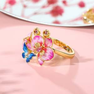 Bague en argent sterling émaillé Jeulia Butterfly Loves Flower Phalaenopsis Orchid, cadeau - Product Image 6