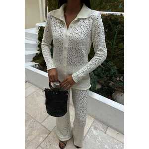 ชุดกางเกงลำลองฤดูร้อนแบบถักโอเป่นเวิร์คของโอเดตต์ระบายอากาศได้ดีสไตล์ 9934 - Product Image 1