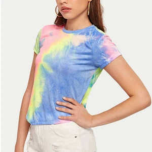 Camisetas con estampado de tinte de corbata de algodón 100% para mujer, ropa informal recortada hecha en Pakistán con patrón 3D, tela de pana ecológica - Product Image 1