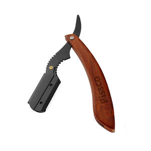 Wholesale Customized Low MOQ Sharp Barber Black Blade Shaving Razor Folding Straight <b>Edge</b> Wood Handle Safety Razor for Men - Product Image 6