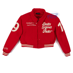 Chaqueta Universitaria para Mujer de la Hermandad Delta Sigma Theta, Chaqueta Corta de Invierno, de Lana Transpirable, Resistente al Viento, de Poliéster/Algodón, Rojo Clásico Bordado - Product Image 3