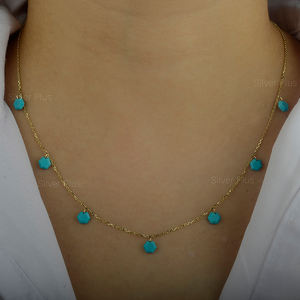 Collar de Oro Sólido de 14K con Turquesa y Diamantes, Joyería Minimalista, Collar de Cadena, Fabricante de Joyería - Product Image 2