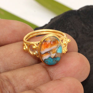 แหวนทองแดงหอยนางรมสีเทอร์ควอยซ์ตั้งวงแหวน10X14มม. รูปไข่925เงินสเตอร์ลิง18K ชุบทองเวอร์มินิตี้ - Product Image 2