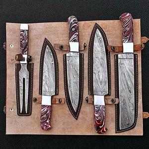 Juego de cuchillos de cocina de acero de Damasco personalizado de alta calidad con mango de resina hecho a mano para un corte eficiente incluye bolsa de rollo - Product Image 4