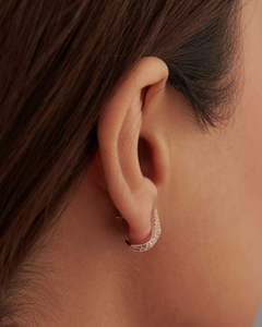 Último diseño 14K Oro sólido 0.70ct Corte brillante Graduado Cinco filas Pendientes de aro de diamantes Boda Fila adecuada Diamante - Product Image 3