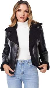 Veste d'hiver pour femme avec doublure épaisse en fausse fourrure de mouton Veste à fermeture éclair respirante en polyuréthane 100%. - Product Image 2