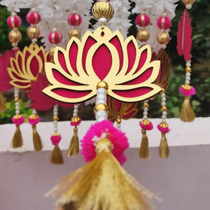 สตริงจัสมินประดิษฐ์ด้วยดอกบัว MDF และดอกไม้แขวนผนังประตูหน้า Toran สําหรับหน้าต่างบ้าน Valance ตกแต่งทางเข้า - Product Image 2